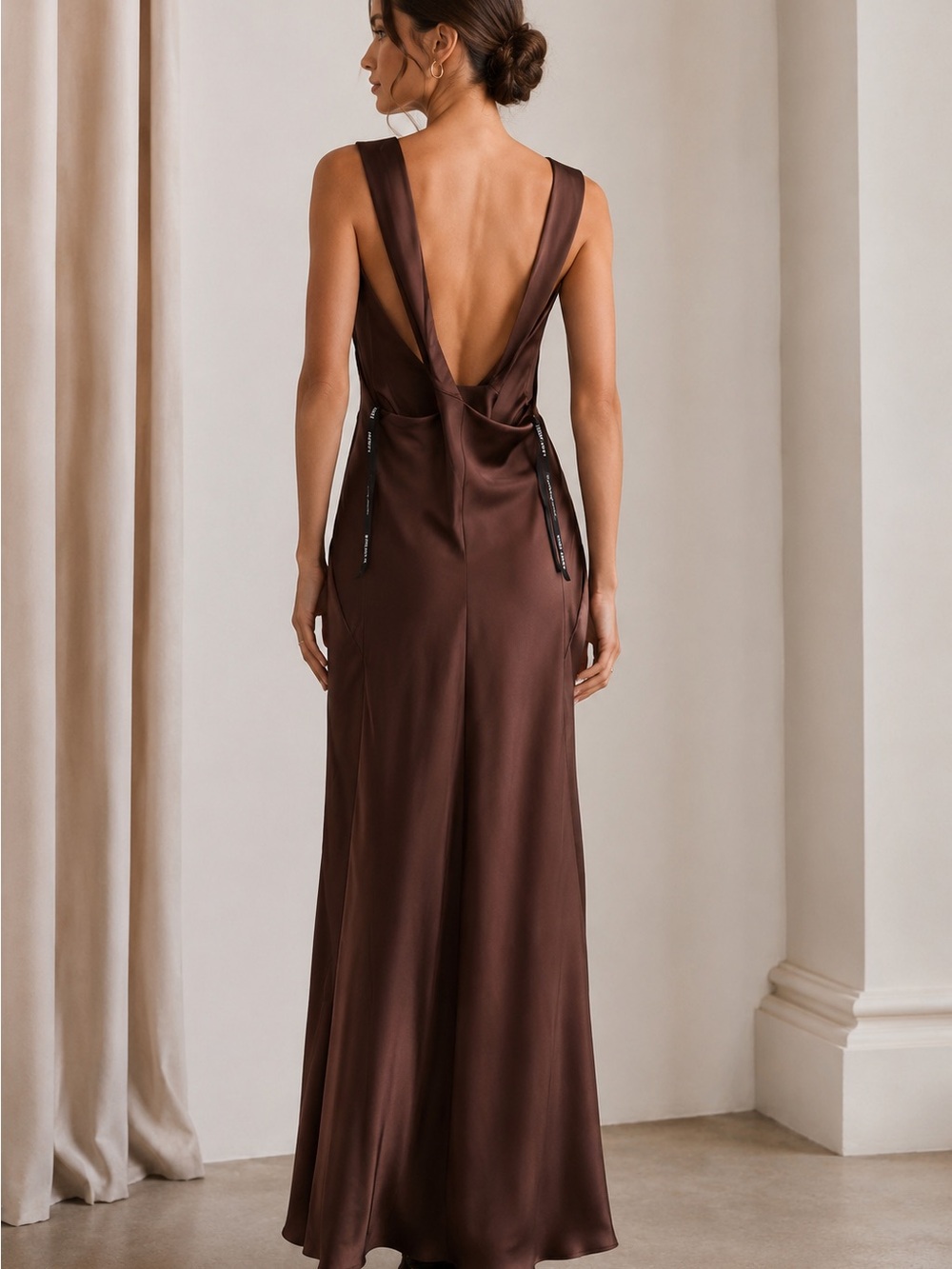 Birdy Grey One-Shoulder Brown Satin Dress - Picture 9 of 10
